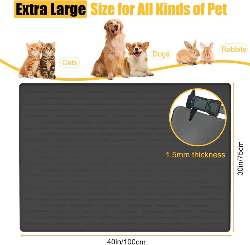 Gold Leaf 1.5MM Super Thick Dog Food Mat, 40"x30" Silicone Dog and Cat Mats for Food and Water Bowls, Waterproof Pet Feeding Mat for Contain Spills Protects Floors, Multiple Colors & Sizes for Pets, Black - Image 2